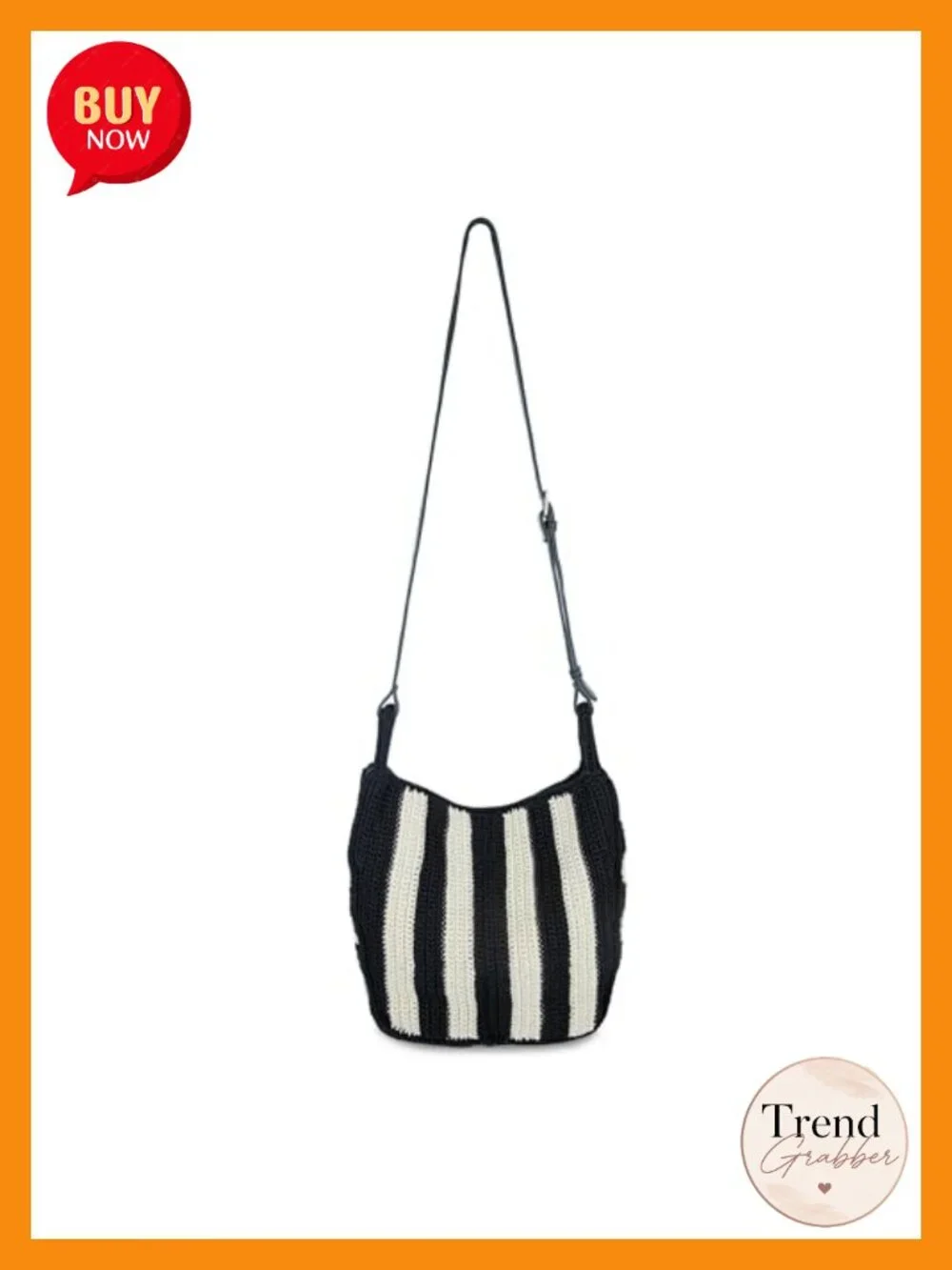 Crochet Crossbody Bag with Zip Closure & Adjustable Strap for Women